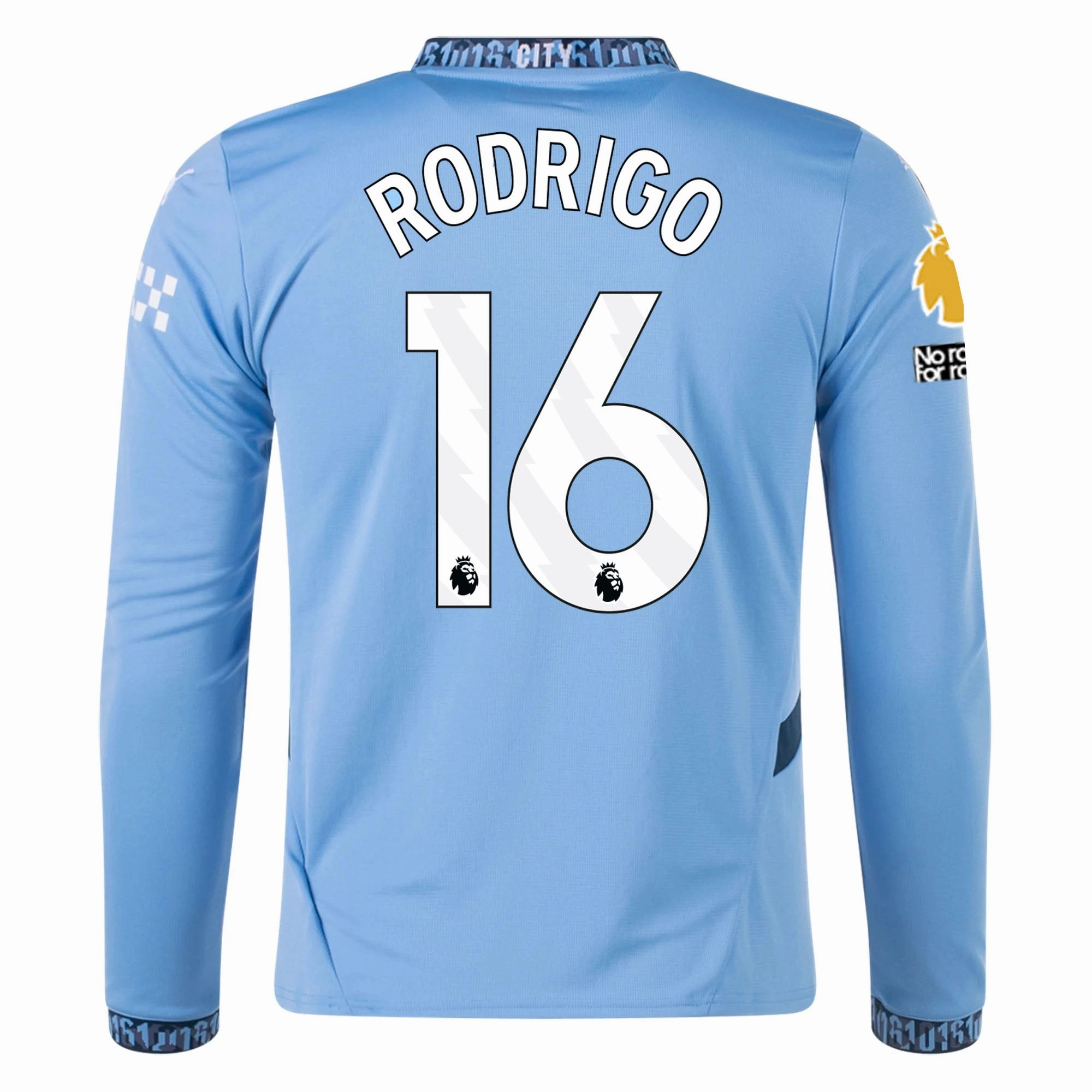 Puma Manchester City Rodrigo Home Long Sleeve Jersey w/ EPL   No Room For Racism Patch 24/25 (Team Light/Marine Blue)