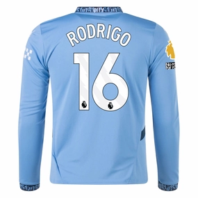Puma Manchester City Rodrigo Home Long Sleeve Jersey w/ EPL   No Room For Racism Patch 24/25 (Team Light/Marine Blue)