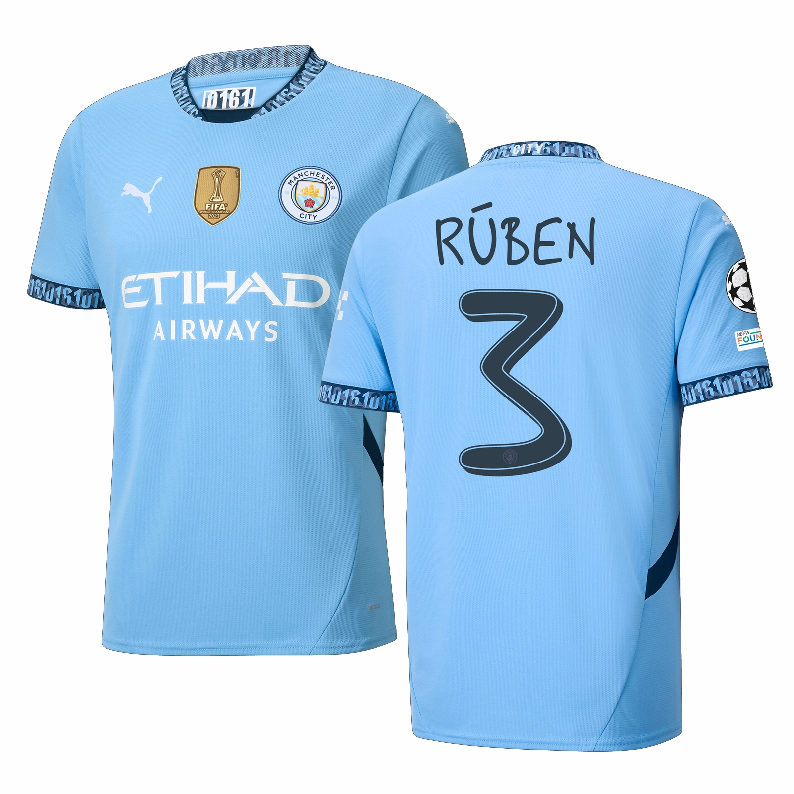 Puma Manchester City Rúben Dias Home Jersey w/ Champions League   Club World Cup Patch 24/25 (Team Light Blue/Marine Blue)