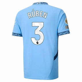 Puma Manchester City Rúben Dias Home Jersey w/ EPL   No Room For Racism   Club World Cup Patches 24/25 (Team Light Blue/Marine Blue)