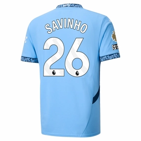 Puma Manchester City Savinho Home Jersey w/ EPL   No Room For Racism   Club World Cup Patches 24/25 (Team Light Blue/Marine Blue)