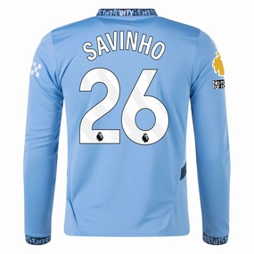 Puma Manchester City Savinho Home Long Sleeve Jersey w/ EPL   No Room For Racism Patch 24/25 (Team Light/Marine Blue)
