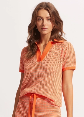 Sunray Knit Polo Top - Mandarin