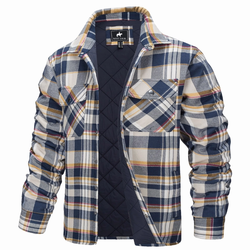 West Louis™ Autumn Cotton Quilted Lined Flannel Shirt Jacket