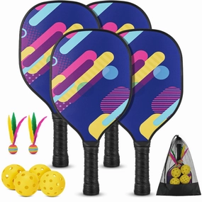 Wossspt Wood Pickleball Paddles Set of 4 with Mesh Bag, 4 Pickleballs (Indoor/Outdoor)