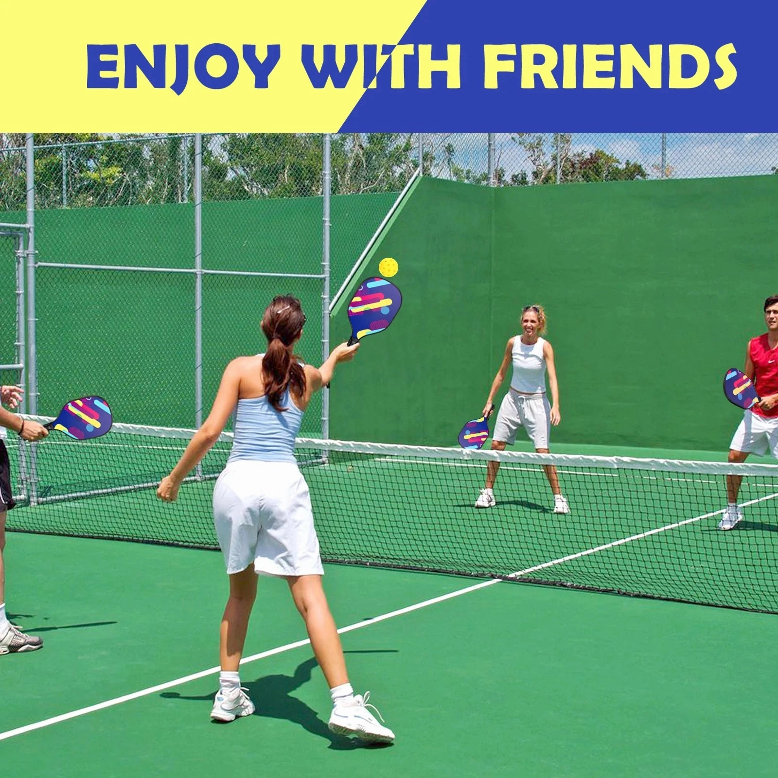 Wossspt Wood Pickleball Paddles Set of 4 with Mesh Bag, 4 Pickleballs (Indoor/Outdoor)