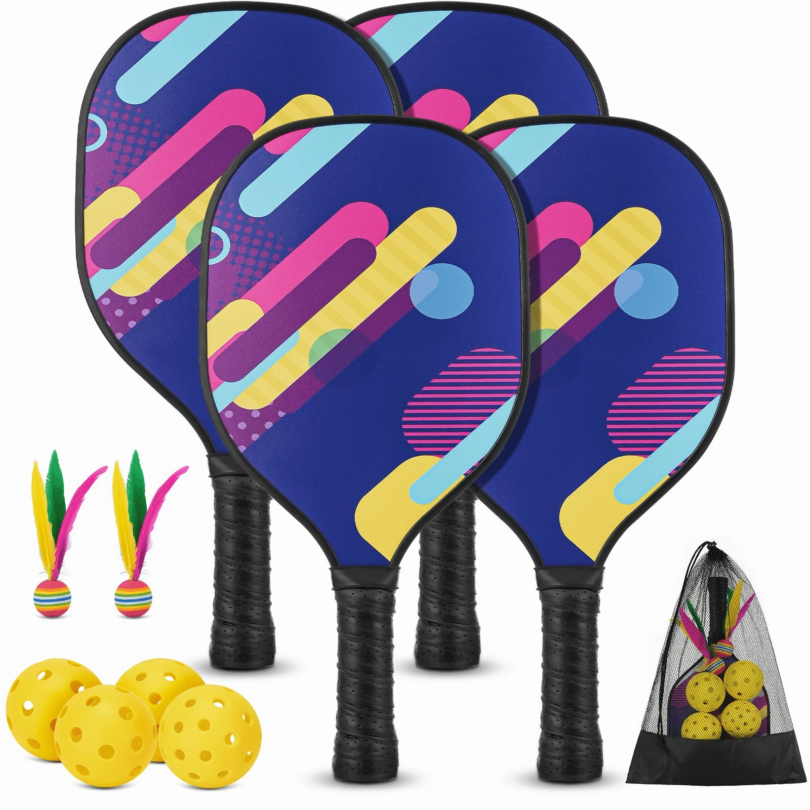 Wossspt Wood Pickleball Paddles Set of 4 with Mesh Bag, 4 Pickleballs (Indoor/Outdoor)